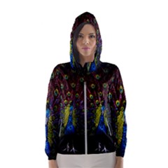 Beautiful Peacock Feather Women s Hooded Windbreaker