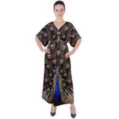 Peacock V-neck Boho Style Maxi Dress