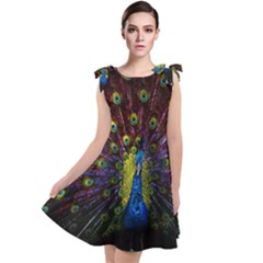 Beautiful Peacock Feather Tie Up Tunic Dress by Ket1n9