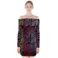 Circuit Board Seamless Patterns Set Long Sleeve Off Shoulder Dress