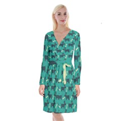 Happy Dogs Animals Pattern Long Sleeve Velvet Front Wrap Dress by Ket1n9