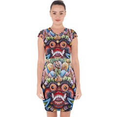 Wood Sculpture Bali Logo Capsleeve Drawstring Dress 