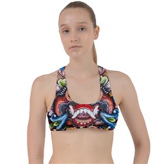 Wood Sculpture Bali Logo Criss Cross Racerback Sports Bra by Ket1n9