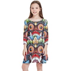 Wood Sculpture Bali Logo Kids  Quarter Sleeve Skater Dress by Ket1n9