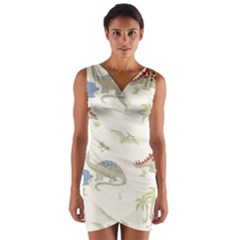 Dinosaur Art Pattern Wrap Front Bodycon Dress by Ket1n9