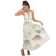 Dinosaur Art Pattern Backless Maxi Beach Dress