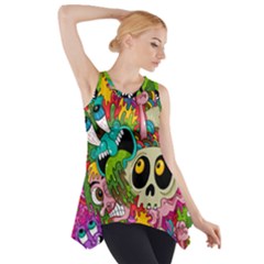 Crazy Illustrations & Funky Monster Pattern Side Drop Tank Tunic by Ket1n9