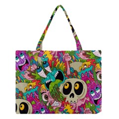 Crazy Illustrations & Funky Monster Pattern Medium Tote Bag by Ket1n9