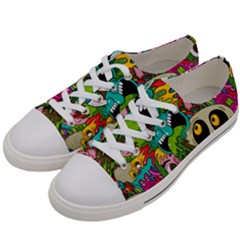 Crazy Illustrations & Funky Monster Pattern Men s Low Top Canvas Sneakers