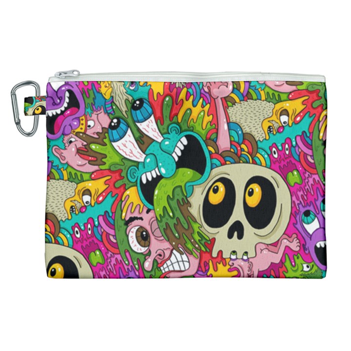 Crazy Illustrations & Funky Monster Pattern Canvas Cosmetic Bag (XL)