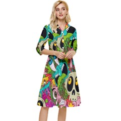 Crazy Illustrations & Funky Monster Pattern Classy Knee Length Dress by Ket1n9