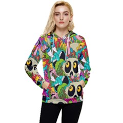 Crazy Illustrations & Funky Monster Pattern Women s Lightweight Drawstring Hoodie by Ket1n9