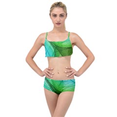 Sunlight Filtering Through Transparent Leaves Green Blue Layered Top Bikini Set by Ket1n9