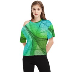 Sunlight Filtering Through Transparent Leaves Green Blue One Shoulder Cut Out T-shirt by Ket1n9