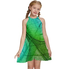 Sunlight Filtering Through Transparent Leaves Green Blue Kids  Halter Collar Waist Tie Chiffon Dress by Ket1n9