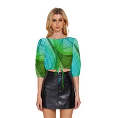 Sunlight Filtering Through Transparent Leaves Green Blue Mid Sleeve Drawstring Hem Top by Ket1n9