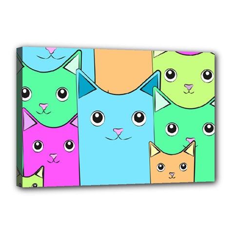 Cat Animals Cartoon Pattern Canvas 18  X 12  (stretched)