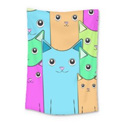 Cat Animals Cartoon Pattern Small Tapestry by Cendanart