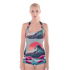 Mountain Landscape Sky Fuji Nature Boyleg Halter Swimsuit  by Cendanart