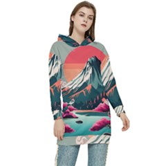 Mountain Landscape Sky Fuji Nature Women s Long Oversized Pullover Hoodie by Cendanart