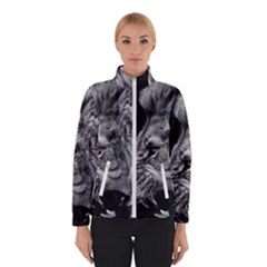 Angry Male Lion Roar Wild Animal Women s Bomber Jacket by Cendanart