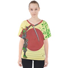 Meme Samurai Artwork Japaneses V-neck Dolman Drape Top by Cendanart