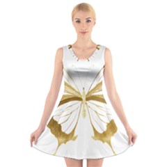 Simulated Gold Leaf Gilded Butterfly V-neck Sleeveless Dress by essentialimage
