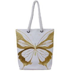 Simulated Gold Leaf Gilded Butterfly Full Print Rope Handle Tote (small)