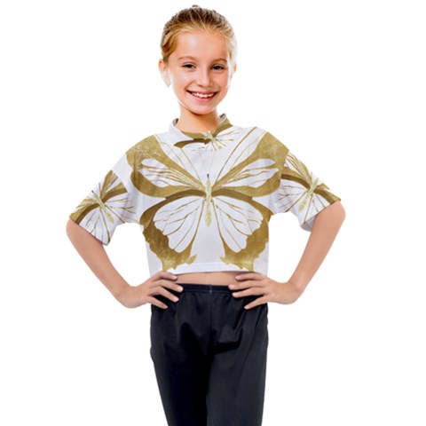 Simulated Gold Leaf Gilded Butterfly Kids Mock Neck T-shirt by essentialimage