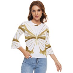 Simulated Gold Leaf Gilded Butterfly Bell Sleeve Top