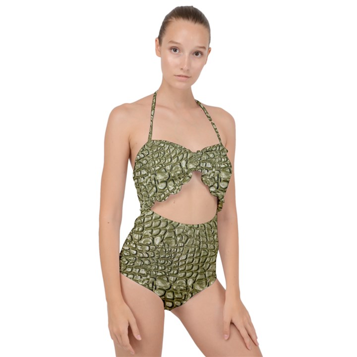 Aligator Skin Scallop Top Cut Out Swimsuit