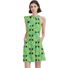 Alien Pattern- Cocktail Party Halter Sleeveless Dress With Pockets