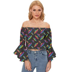 Alien Patterns Vector Graphic Off Shoulder Flutter Bell Sleeve Top by Ket1n9