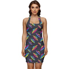 Alien Patterns Vector Graphic Sleeveless Wide Square Neckline Ruched Bodycon Dress by Ket1n9