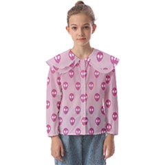 Alien Pattern Pink Kids  Peter Pan Collar Blouse