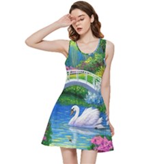 Swan Bird Spring Flowers Trees Lake Pond Landscape Original Aceo Painting Art Inside Out Racerback Dress by Ket1n9