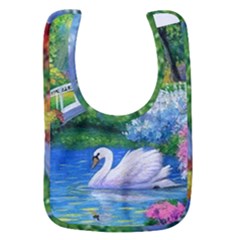 Swan Bird Spring Flowers Trees Lake Pond Landscape Original Aceo Painting Art Baby Bib by Ket1n9