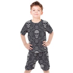 Dark Horror Skulls Pattern Kids  T-shirt And Shorts Set by Ket1n9