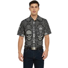 Dark Horror Skulls Pattern Men s Short Sleeve Pocket Shirt  by Ket1n9