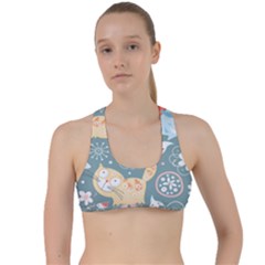 Cute Cat Background Pattern Criss Cross Racerback Sports Bra by Ket1n9