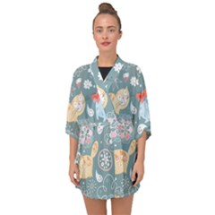 Cute Cat Background Pattern Half Sleeve Chiffon Kimono by Ket1n9