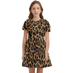 Tiger Skin Art Pattern Kids  Bow Tie Puff Sleeve Dress by Ket1n9