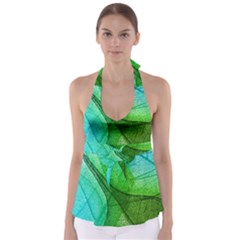 Sunlight Filtering Through Transparent Leaves Green Blue Tie Back Tankini Top by Ket1n9