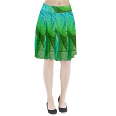 Sunlight Filtering Through Transparent Leaves Green Blue Pleated Skirt by Ket1n9