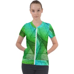 Sunlight Filtering Through Transparent Leaves Green Blue Short Sleeve Zip Up Jacket