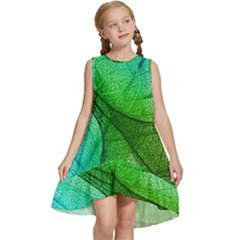 Sunlight Filtering Through Transparent Leaves Green Blue Kids  Frill Swing Dress by Ket1n9