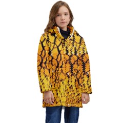 Yellow Chevron Zigzag Pattern Kids  Hooded Longline Puffer Jacket