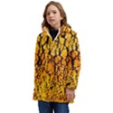 Yellow Chevron Zigzag Pattern Kids  Hooded Longline Puffer Jacket View3