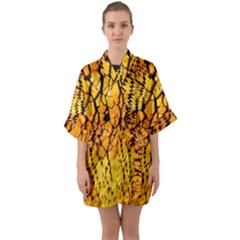 Yellow Chevron Zigzag Pattern Half Sleeve Satin Kimono  by Ket1n9