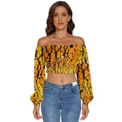 Yellow Chevron Zigzag Pattern Long Sleeve Crinkled Weave Crop Top by Ket1n9